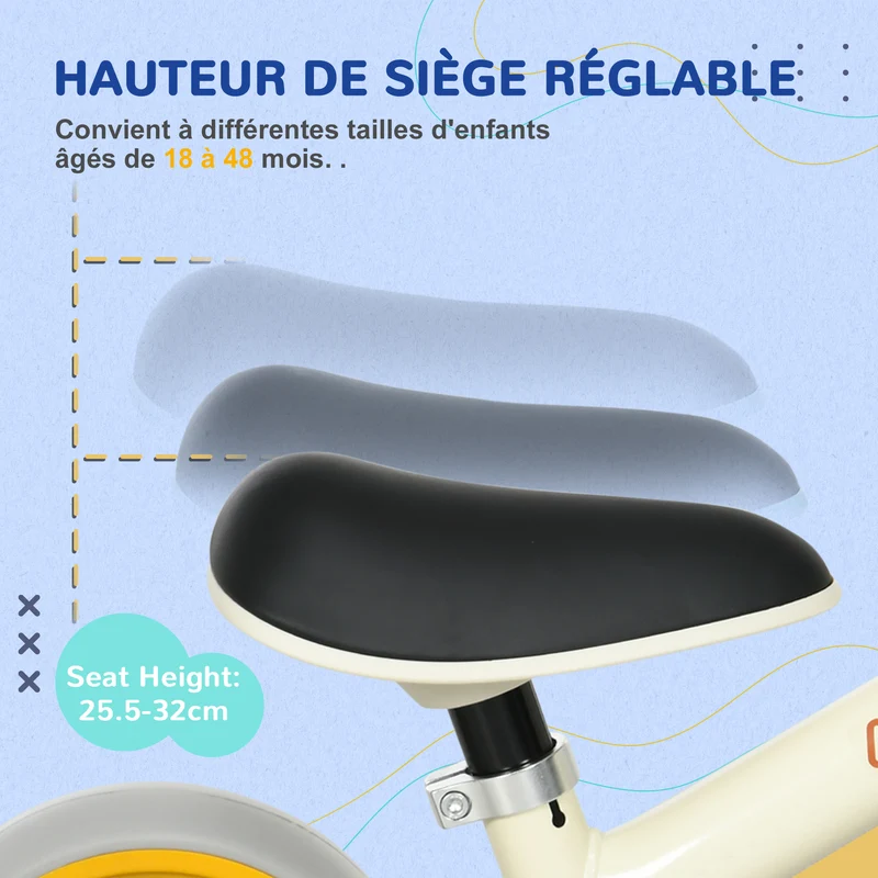 Vélo d'équilibre pour bébé 66 x 34 x 47 cm siège réglable roues increvables stabilité ludique moderne en acier orange 21_0000539