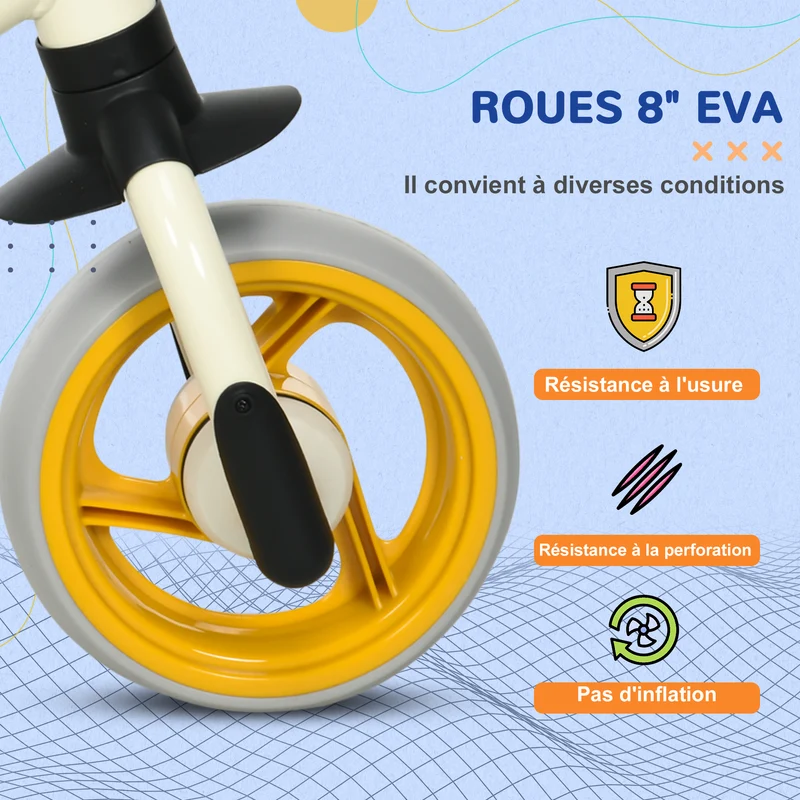 Vélo d'équilibre pour bébé 66 x 34 x 47 cm siège réglable roues increvables stabilité ludique moderne en acier orange 21_0000539