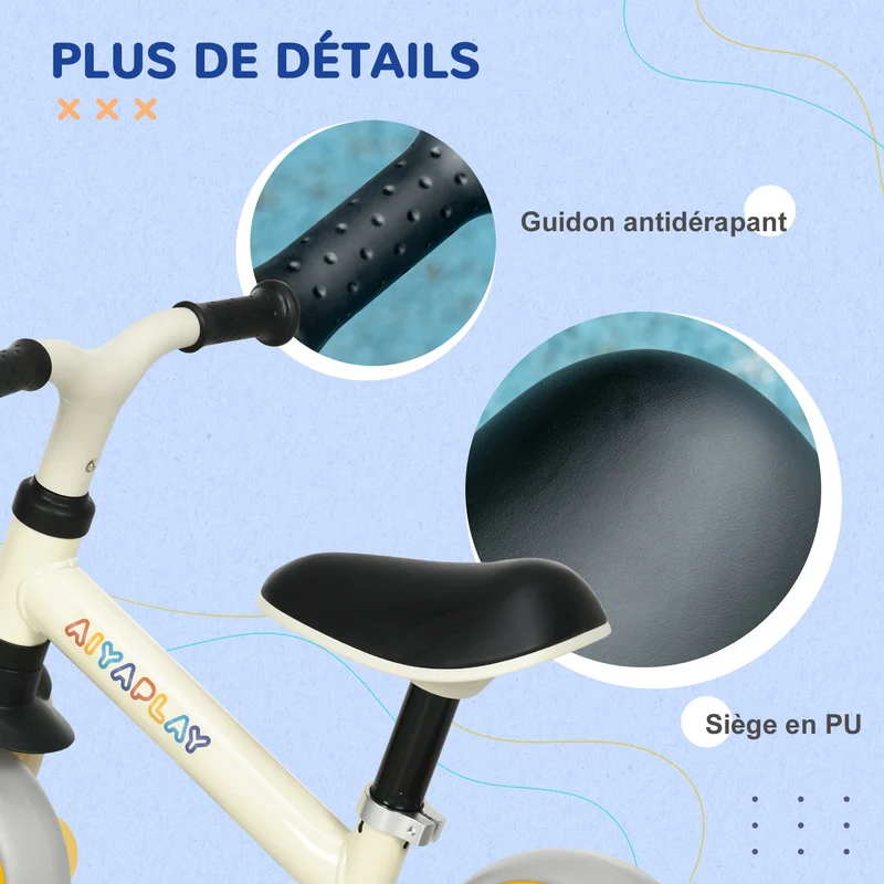 Vélo d'équilibre pour bébé 66 x 34 x 47 cm siège réglable roues increvables stabilité ludique moderne en acier orange 21_0000539