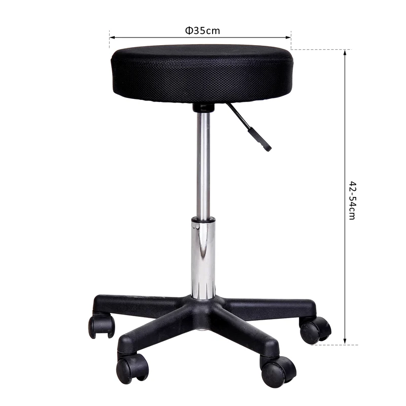 Tabouret de massage 35 x 35 x 42-54 cm hauteur réglable assise rembourrée moderne épuré salon cabinet pro en PU noir 21_0000841