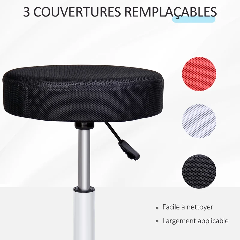 Tabouret de massage 35 x 35 x 42-54 cm hauteur réglable assise rembourrée moderne épuré salon cabinet pro en PU noir 21_0000841
