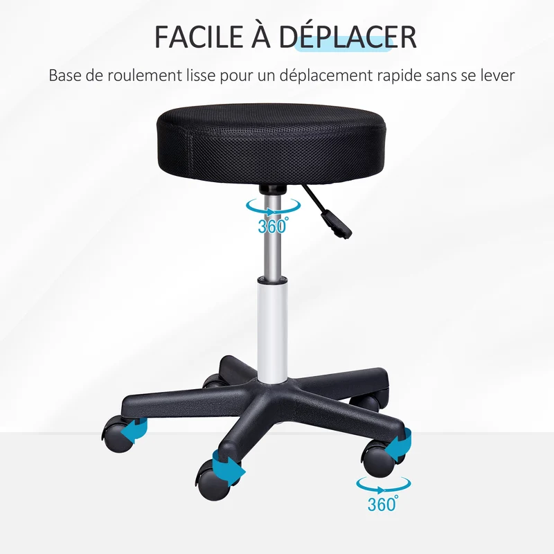 Tabouret de massage 35 x 35 x 42-54 cm hauteur réglable assise rembourrée moderne épuré salon cabinet pro en PU noir 21_0000841