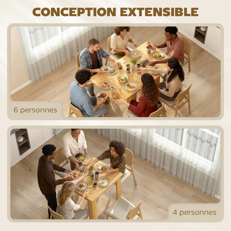 Table à manger extensible rectangulaire 140 x 80 x 77,5 cm allonge compacte moderne en panneau de particules bois naturel 21_0003374