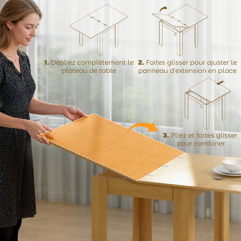 Table à manger extensible rectangulaire 140 x 80 x 77,5 cm allonge compacte moderne en panneau de particules bois naturel 21_0003374