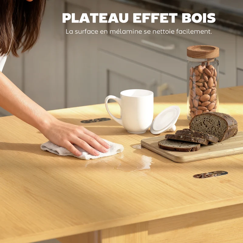 Table à manger extensible rectangulaire 140 x 80 x 77,5 cm allonge compacte moderne en panneau de particules bois naturel 21_0003374