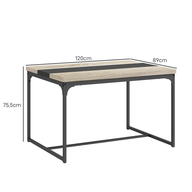 Table de salle à manger pour 6 personnes 120 x 89 x 75.5 cm plateau épais patins réglables industriel épuré en MDF noir 21_0003234