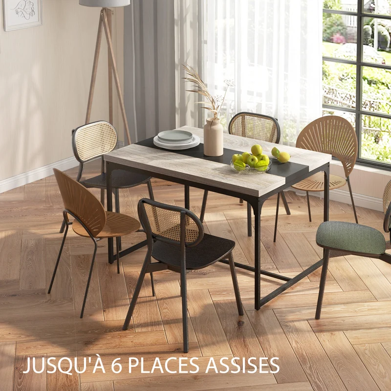 Table de salle à manger pour 6 personnes 120 x 89 x 75.5 cm plateau épais patins réglables industriel épuré en MDF noir 21_0003234