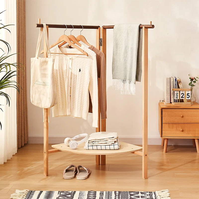 Modern Minimalist Marine Plywood Beech Pine Walnut Lightweight Fan-Shaped Hall Tree 2-Tier For Bedroom