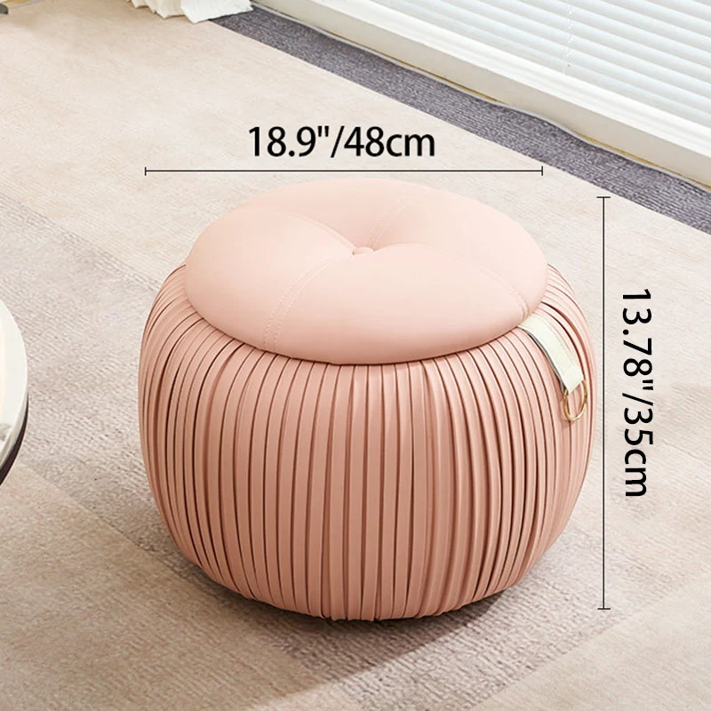 Contemporary Scandinavian Faux Leather Sponge Plywood Pumpkin-Shaped Multi-Use Storage Low Stool Backless Armless For Living Room & Entryway