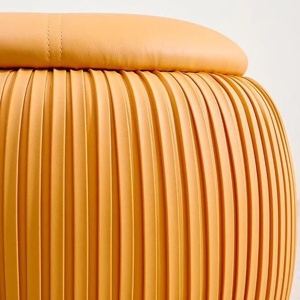 Contemporary Scandinavian Faux Leather Sponge Plywood Pumpkin-Shaped Multi-Use Storage Low Stool Backless Armless For Living Room & Entryway