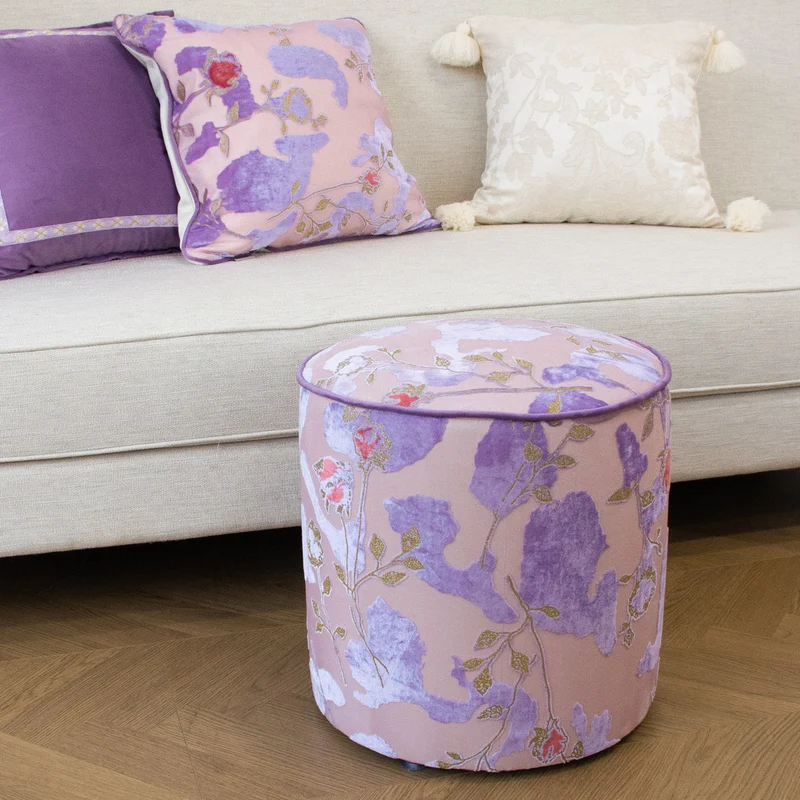 Traditional Chinese Polyester Fiber Solid Wood Sponge Cylindrical Low Stool Backless Armless For Living Room & Bedroom