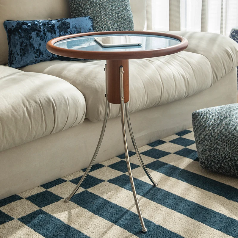 Modern Minimalist Cherry Wood Plywood Stainless Steel Jellyfish-Shaped End Table 1-Tier For Living Room