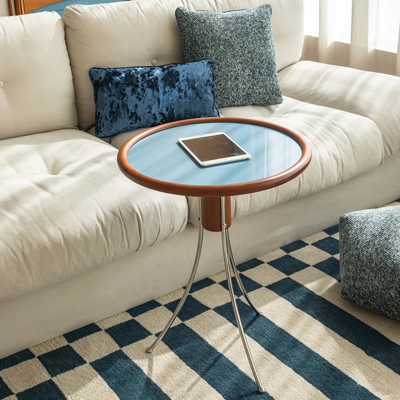 Modern Minimalist Cherry Wood Plywood Stainless Steel Jellyfish-Shaped End Table 1-Tier For Living Room
