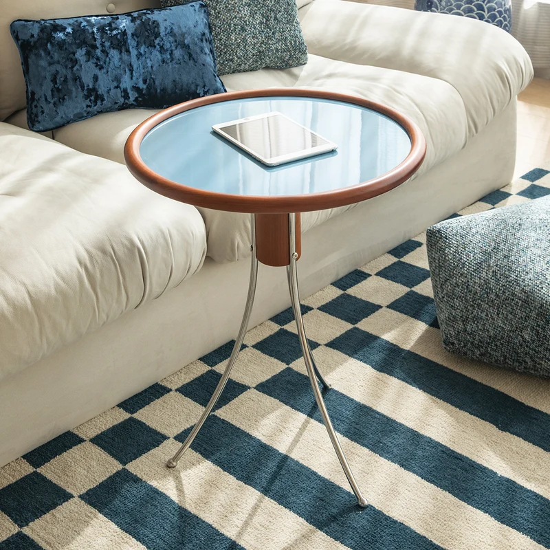 Modern Minimalist Cherry Wood Plywood Stainless Steel Jellyfish-Shaped End Table 1-Tier For Living Room