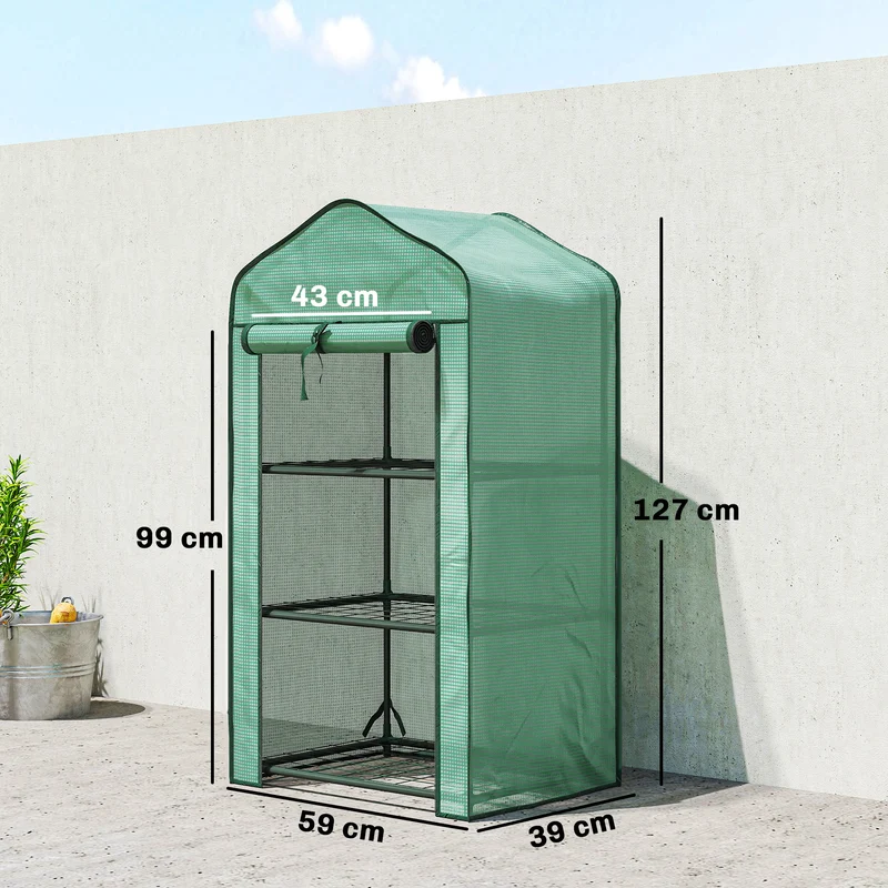 Serre de jardin compacte 3 étagères balcon 59 x 39 x 127 cm protection anti uv aération style moderne en plastique vert 21_0005439