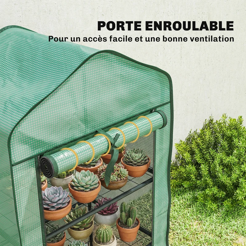 Serre de jardin compacte 3 étagères balcon 59 x 39 x 127 cm protection anti uv aération style moderne en plastique vert 21_0005439