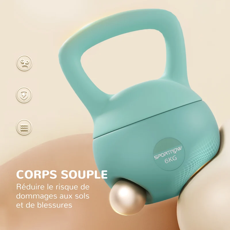 Poids russe musculation cardio 19 x 19 x 28 cm prise large antidérapante base plate design moderne en plastique vert 21_0006845