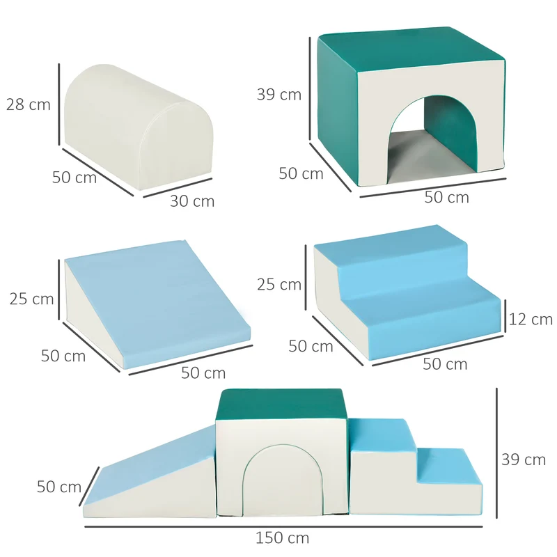 Parcours motricité bébé modulable 150 x 50 x 39 cm stimulation moteur sécurité antidérapante style scandinave en PU vert 21_0000719