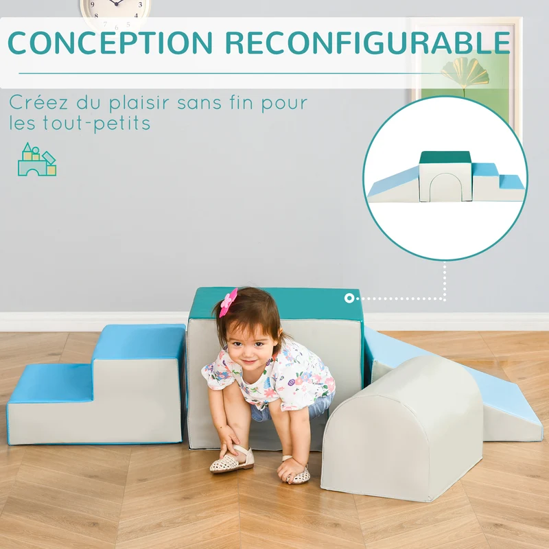 Parcours motricité bébé modulable 150 x 50 x 39 cm stimulation moteur sécurité antidérapante style scandinave en PU vert 21_0000719