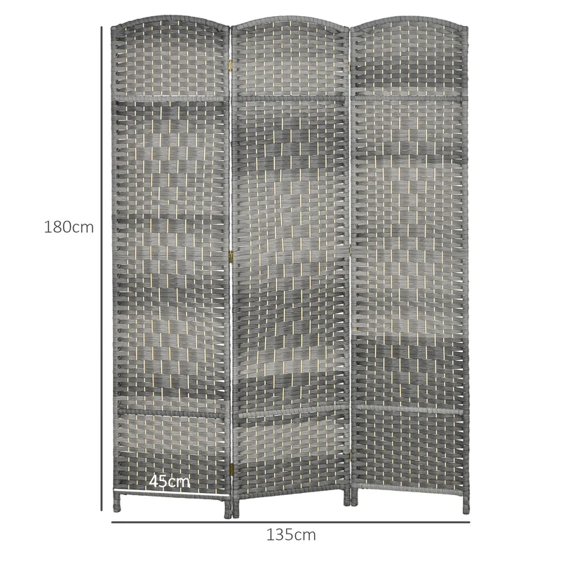 Paravent intérieur 3 panneaux 135 x 1,7 x 180 cm gain de place et intimité style scandinave épuré en polypropylène gris 21_0001330