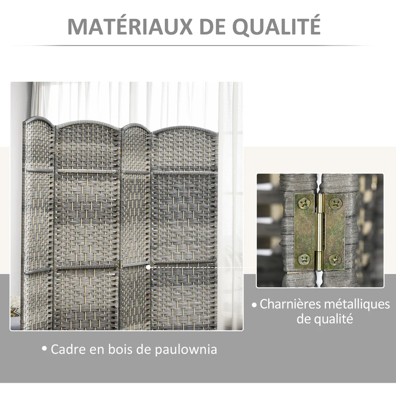Paravent intérieur 3 panneaux 135 x 1,7 x 180 cm gain de place et intimité style scandinave épuré en polypropylène gris 21_0001330