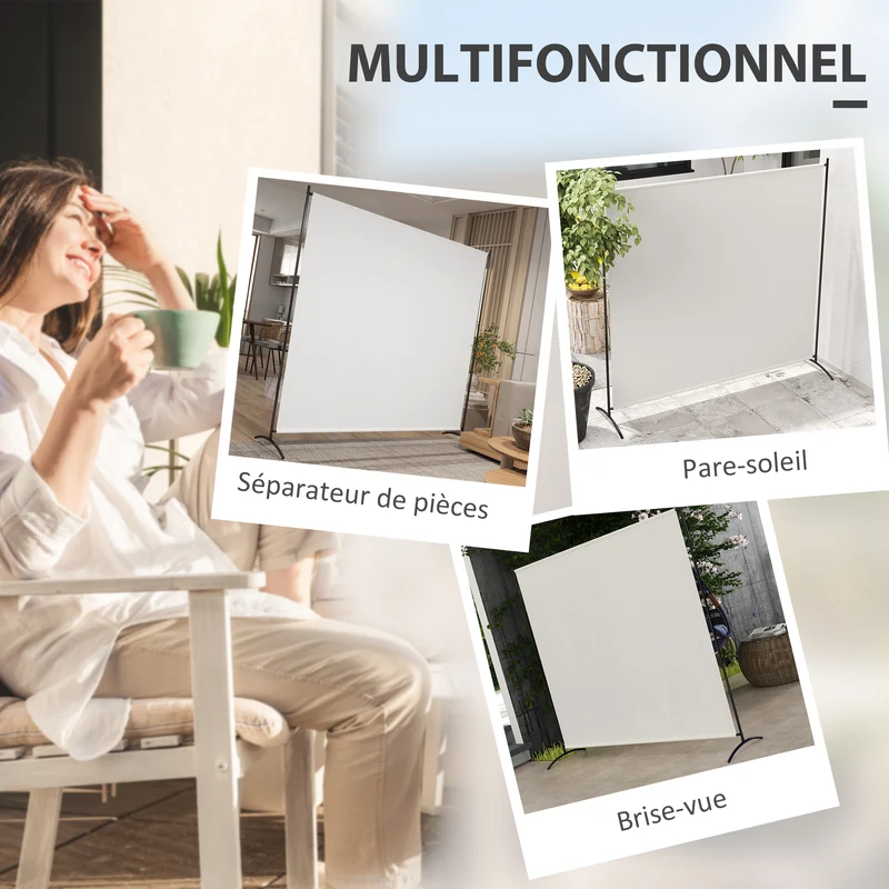 Paravent extérieur panneau unique séparateur jardin 180 x 50 x 180 cm intimité uv30+ moderne épuré en polyester beige 21_0005686