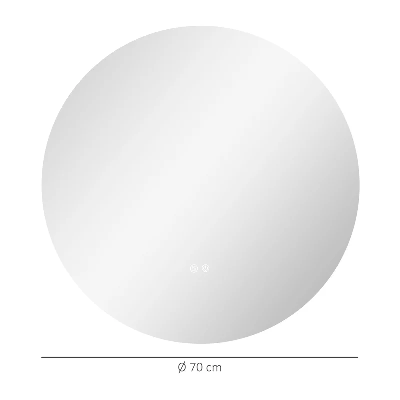 Miroir rond mural salle de bain 70 x 3,5 cm antibuée éclairage réglable tactile diodes design contemporain en verre gris 21_0001975