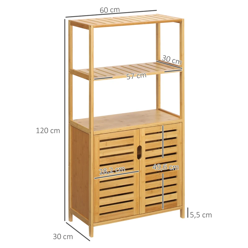 Meuble de salle de bain armoire sur pied 60 x 30 x 120 cm gain de place rangement ventilé scandinave en bambou naturel 21_0001929