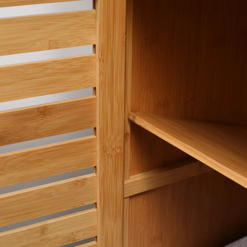 Meuble de salle de bain armoire sur pied 60 x 30 x 120 cm gain de place rangement ventilé scandinave en bambou naturel 21_0001929