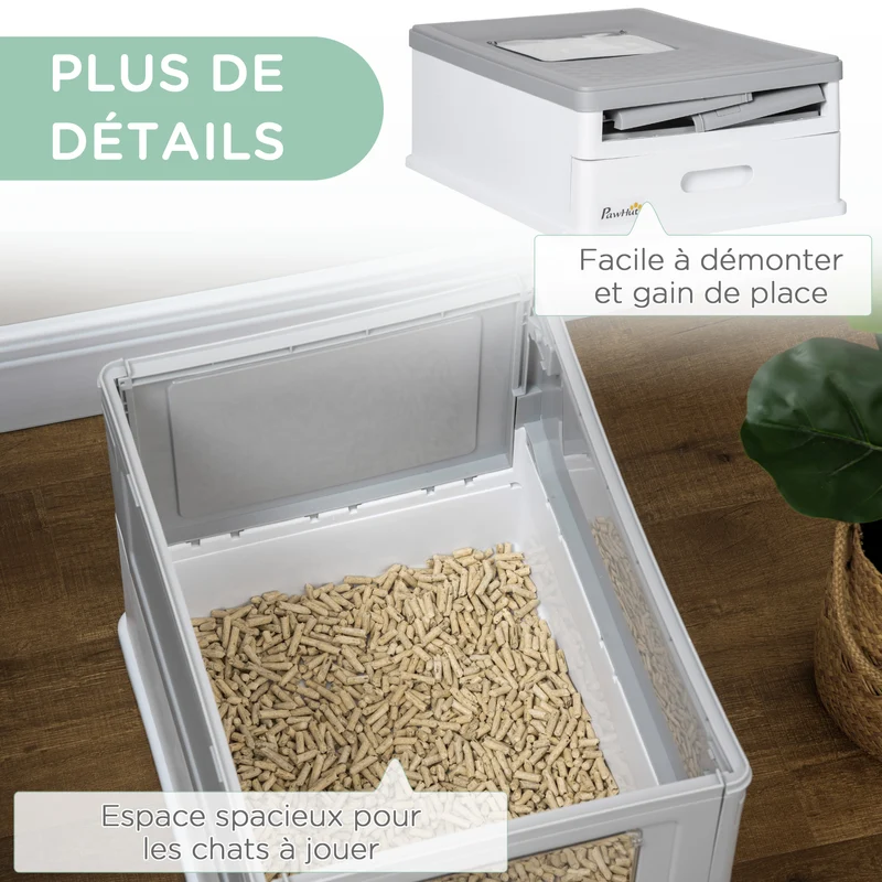 Lot de 2 maison de toilette pour chat pliable 47.5 x 35.5 x 36.7 cm tiroir coulissant pelle incluse moderne en PP gris 21_0006011
