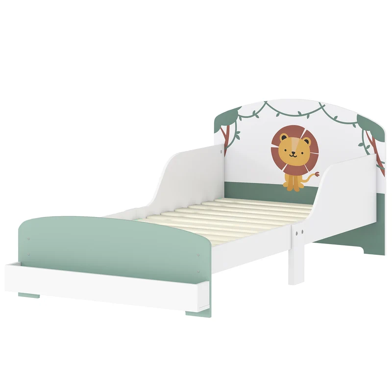 Lit enfant bas avec barrières de sécurité 150 x 77 x 60 cm sommier à lattes rangement intégré scandinave en MDF vert 21_0000254