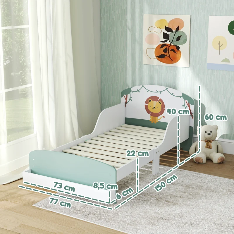 Lit enfant bas avec barrières de sécurité 150 x 77 x 60 cm sommier à lattes rangement intégré scandinave en MDF vert 21_0000254