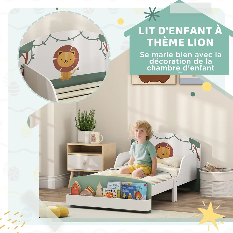 Lit enfant bas avec barrières de sécurité 150 x 77 x 60 cm sommier à lattes rangement intégré scandinave en MDF vert 21_0000254