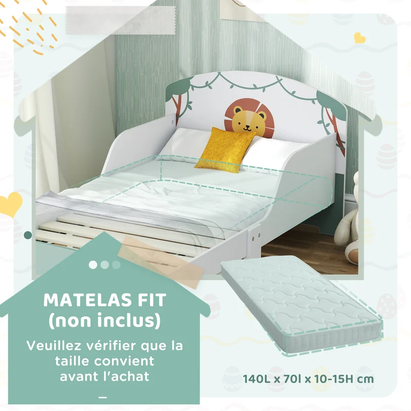 Lit enfant bas avec barrières de sécurité 150 x 77 x 60 cm sommier à lattes rangement intégré scandinave en MDF vert 21_0000254