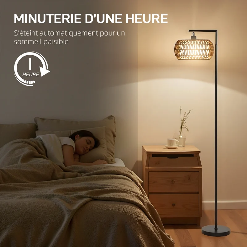 Lampadaire sur pied salon 52 x 33 x 170 cm variateur télécommande abat-jour double couche contemporain en acier noir 21_0007070