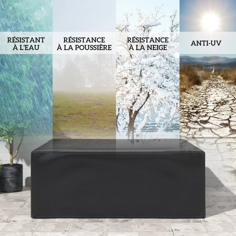 Housse de jardin pour table et chaises rectangulaire 235 x 190 x 90 cm imperméable anti-uv épuré en polyéthylène noir 21_0004607