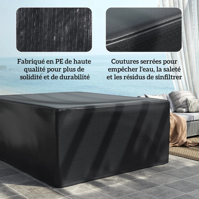 Housse de jardin pour table et chaises rectangulaire 235 x 190 x 90 cm imperméable anti-uv épuré en polyéthylène noir 21_0004607