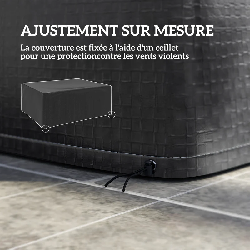 Housse de jardin pour table et chaises rectangulaire 235 x 190 x 90 cm imperméable anti-uv épuré en polyéthylène noir 21_0004607