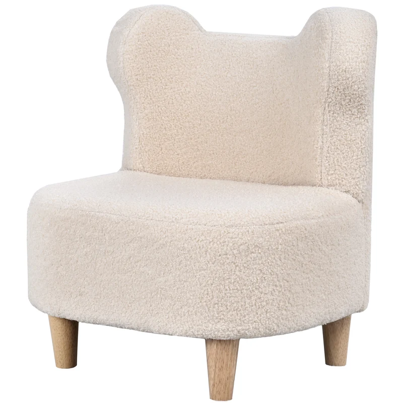 Fauteuil enfant canapé ourson 47 x 43 x 53 cm doux sécurisé dossier oreilles d'ours scandinave tendance en polaire beige 21_0000132