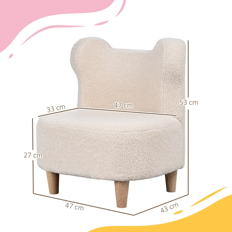 Fauteuil enfant canapé ourson 47 x 43 x 53 cm doux sécurisé dossier oreilles d'ours scandinave tendance en polaire beige 21_0000132