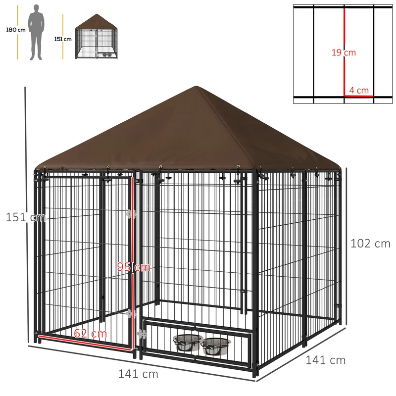 Chenil extérieur pour chien 141 x 141 x 151 cm verrouillable imperméable industriel moderne en acier inoxydable noir 21_0007284