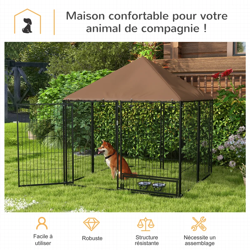 Chenil extérieur pour chien 141 x 141 x 151 cm verrouillable imperméable industriel moderne en acier inoxydable noir 21_0007284