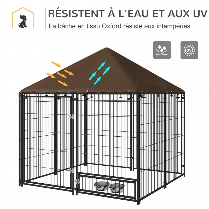 Chenil extérieur pour chien 141 x 141 x 151 cm verrouillable imperméable industriel moderne en acier inoxydable noir 21_0007284