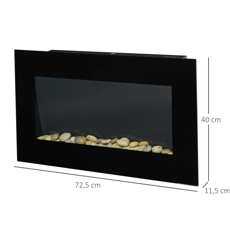 Cheminée électrique murale décorative 72,5 x 11,5 x 40 cm chauffage 1000 et 2000 w télécommande moderne en métal noir 21_0001112