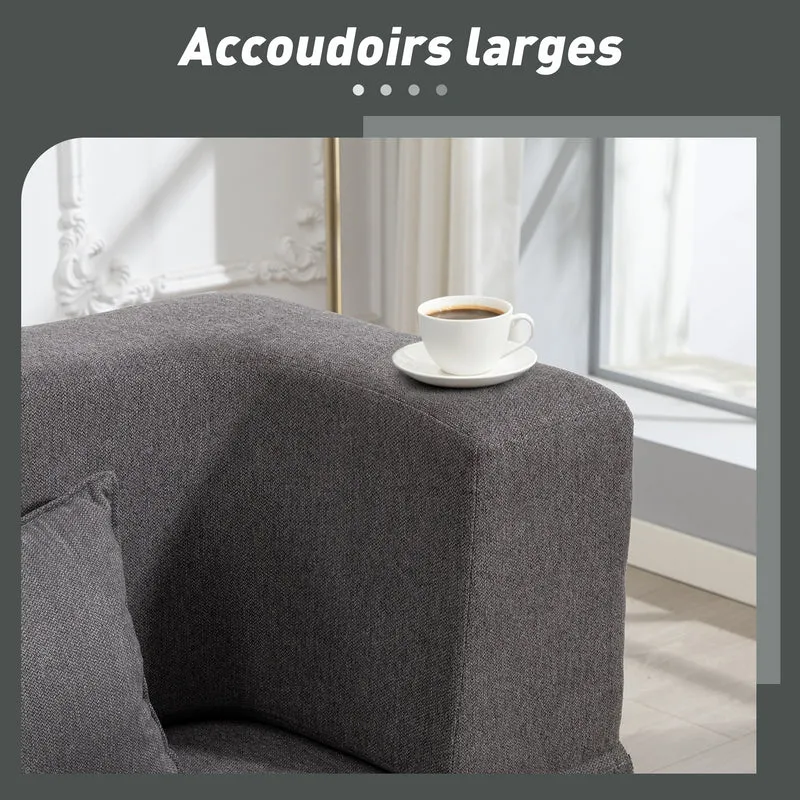 Canapé convertible 2 places canapé-lit 203 x 95 x 75 cm assise large confortable moderne avec 2 coussins en chenille gris 21_0003577
