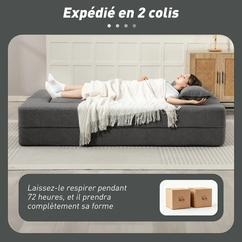 Canapé convertible 2 places canapé-lit 203 x 95 x 75 cm assise large confortable moderne avec 2 coussins en chenille gris 21_0003577