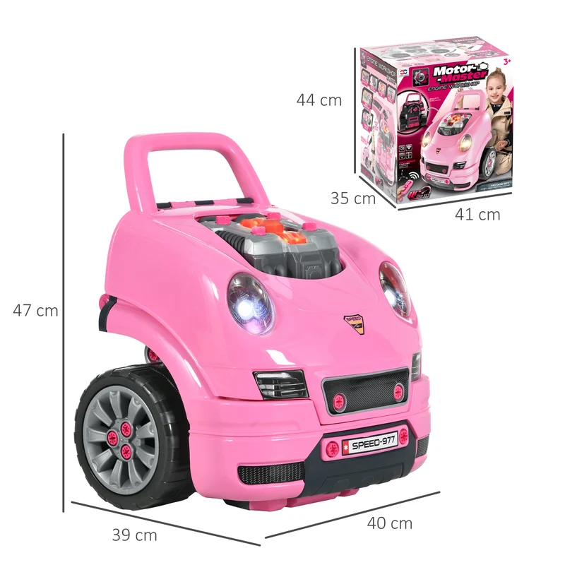 Camion mécano 2 en 1 jouet d'imitation 40 x 39 x 47 cm effets sonores et lumineux coffre de rangement design en PP rose 21_0000422