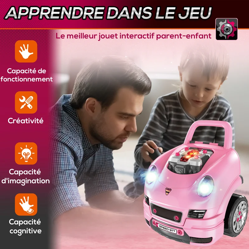 Camion mécano 2 en 1 jouet d'imitation 40 x 39 x 47 cm effets sonores et lumineux coffre de rangement design en PP rose 21_0000422