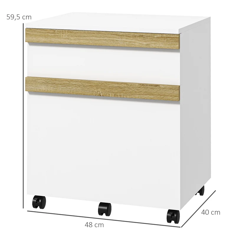Caisson de bureau à roulettes 48 x 40 x 59,5 cm 2 tiroirs 5 roulettes avec clé moderne en panneau de particules blanc 21_0006391