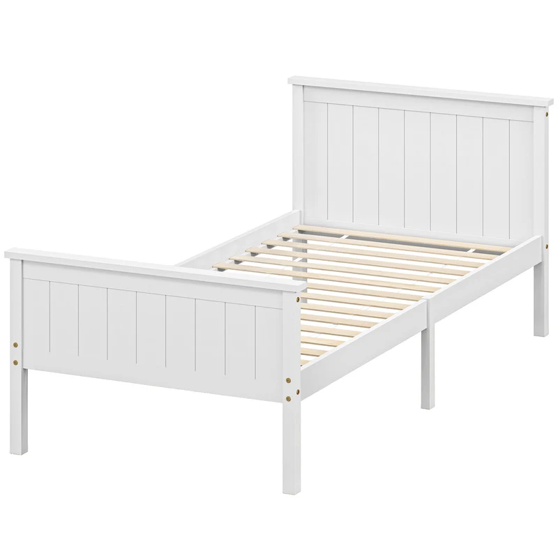 Cadre de lit simple 90 x 200 cm rangement 29 cm sous le lit silencieux et stable moderne cosy en bois de pin blanc 21_0003743
